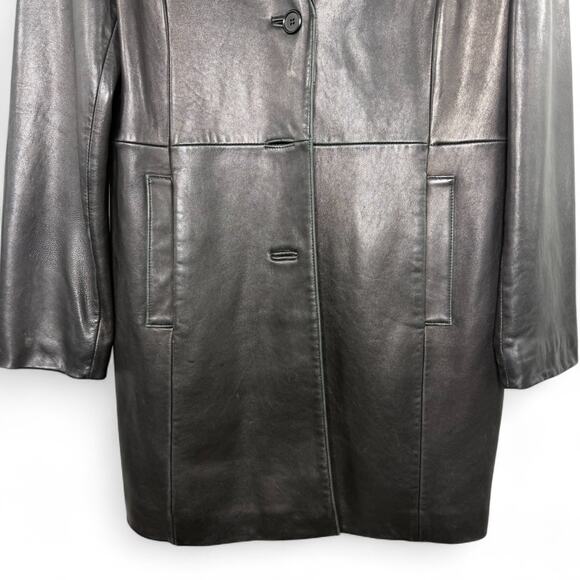 Vintage 90s Guess Genuine Leather Longline Blazer Coat‎ Jacket Black Medium Y2K - Picture 6 of 13